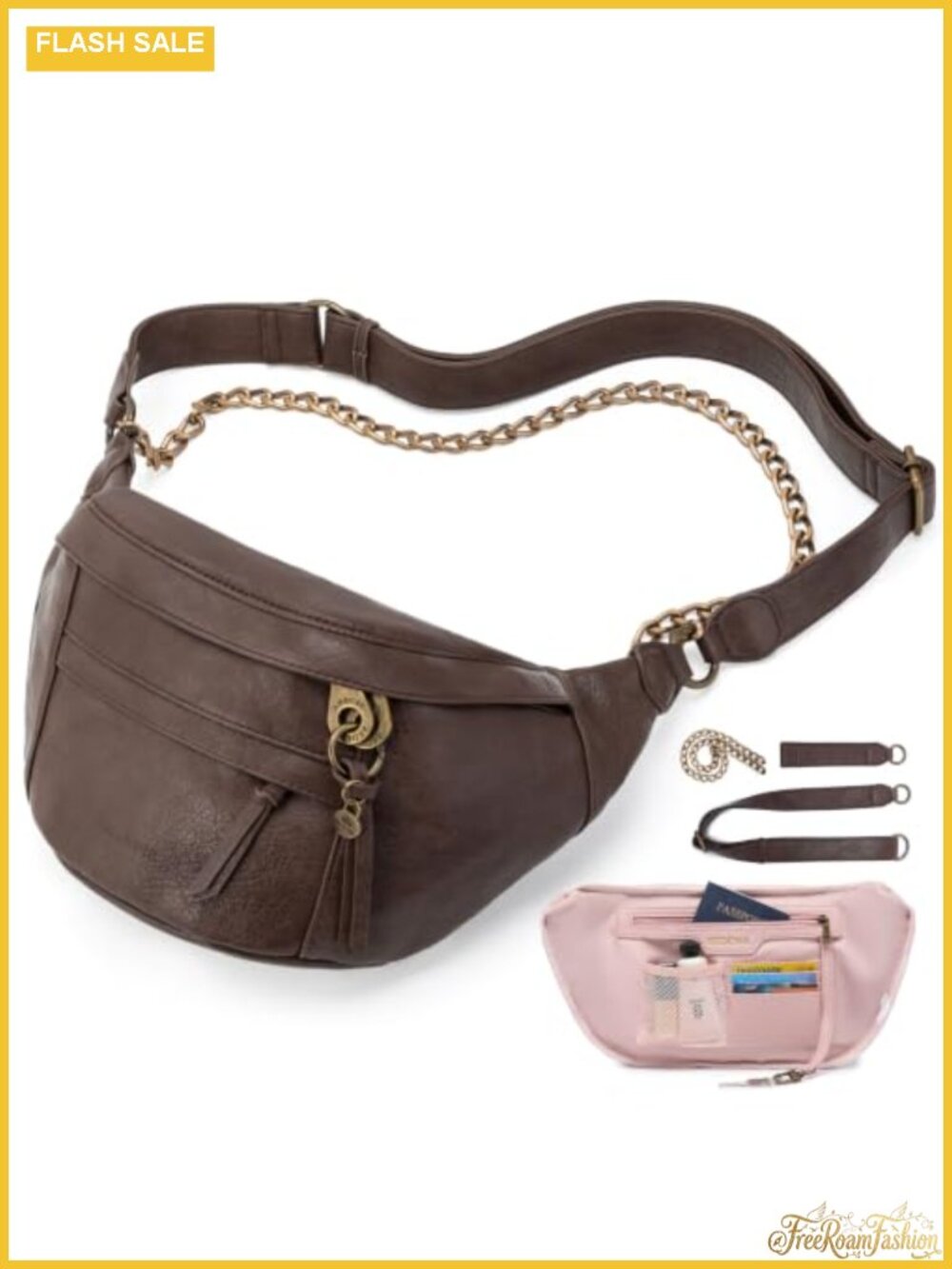 Anti Theft Crossbody Bag Vegan Suede RFID Travel Sling Purse Chain Detail